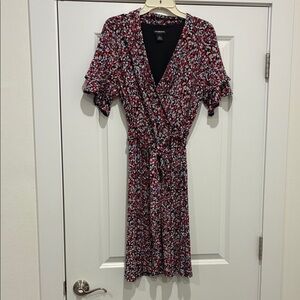 Liz Claiborne Red Floral Wrap Midi Dress